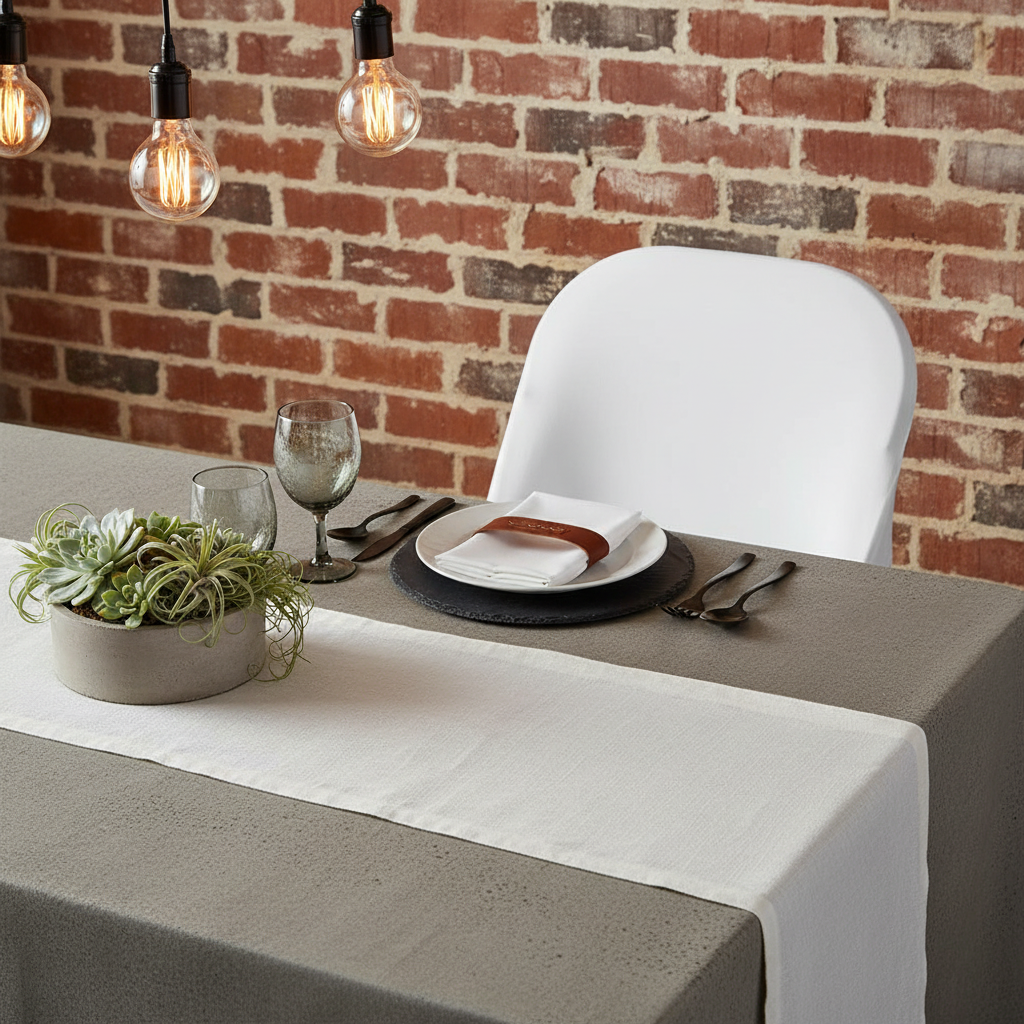 outdoor simple dinner using Folding Spandex Chair Cover - White