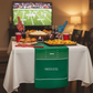 Football field sport table runner on top of white tablecloth for game day