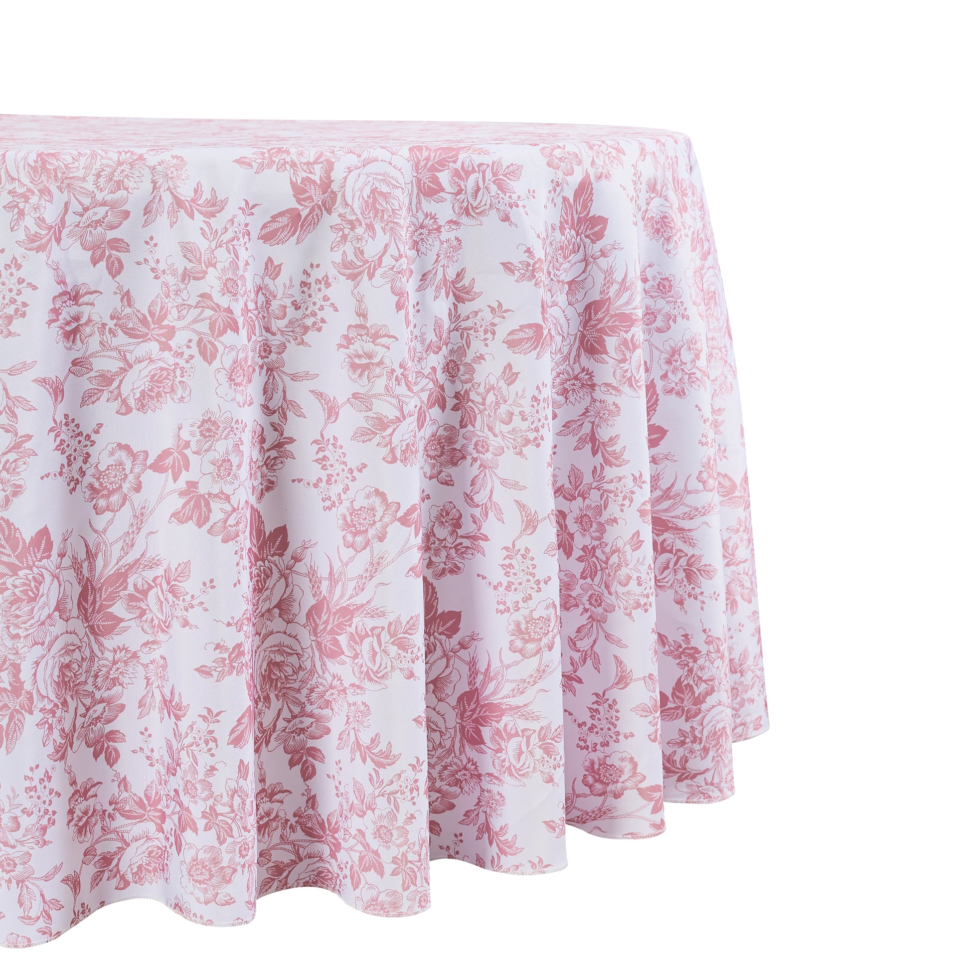 French Toile 120" Round Tablecloth Dusty Rose/Mauve close up