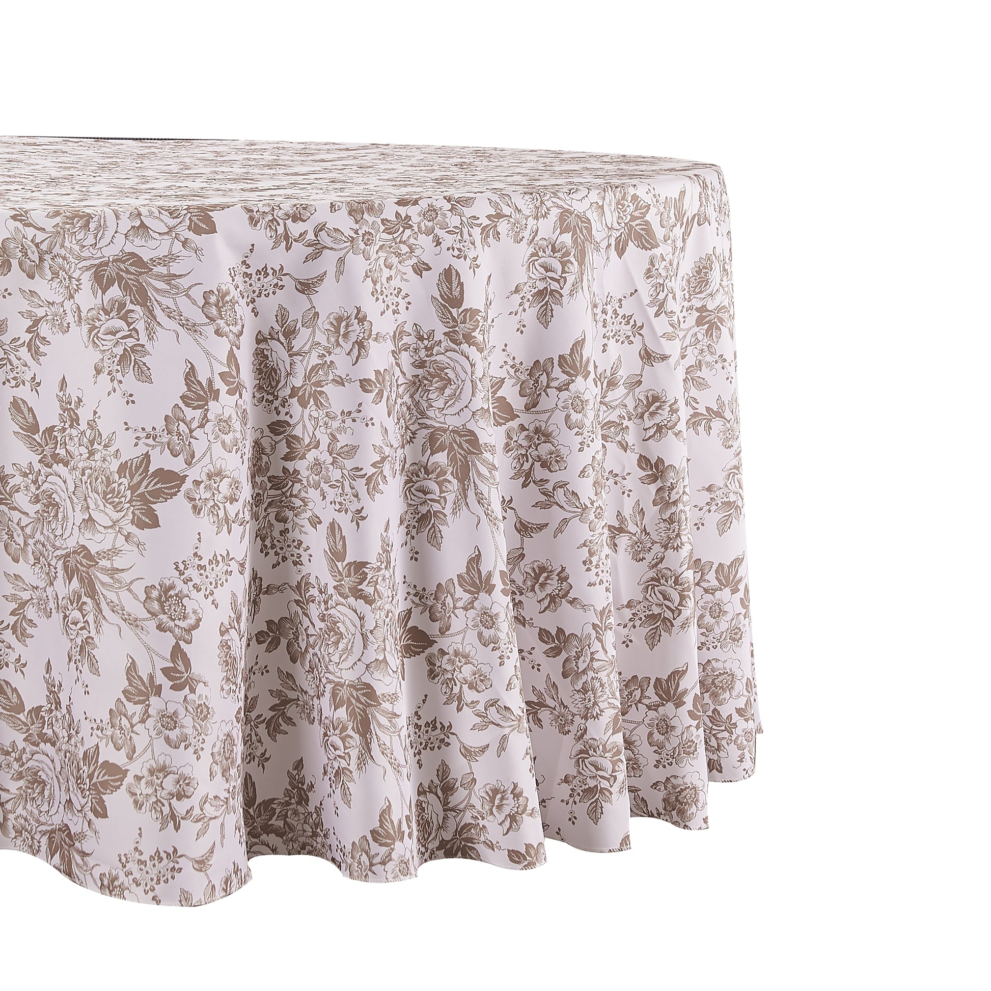 French Toile 120" Round Tablecloth - Taupe Close Up