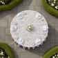 French Toile 120" Round Tablecloth - Taupe Top View
