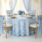 indoor birthday setup with French Toile 132" Round Tablecloth - Baby Blue