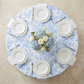 top view of French Toile 132" Round Tablecloth - Baby Blue