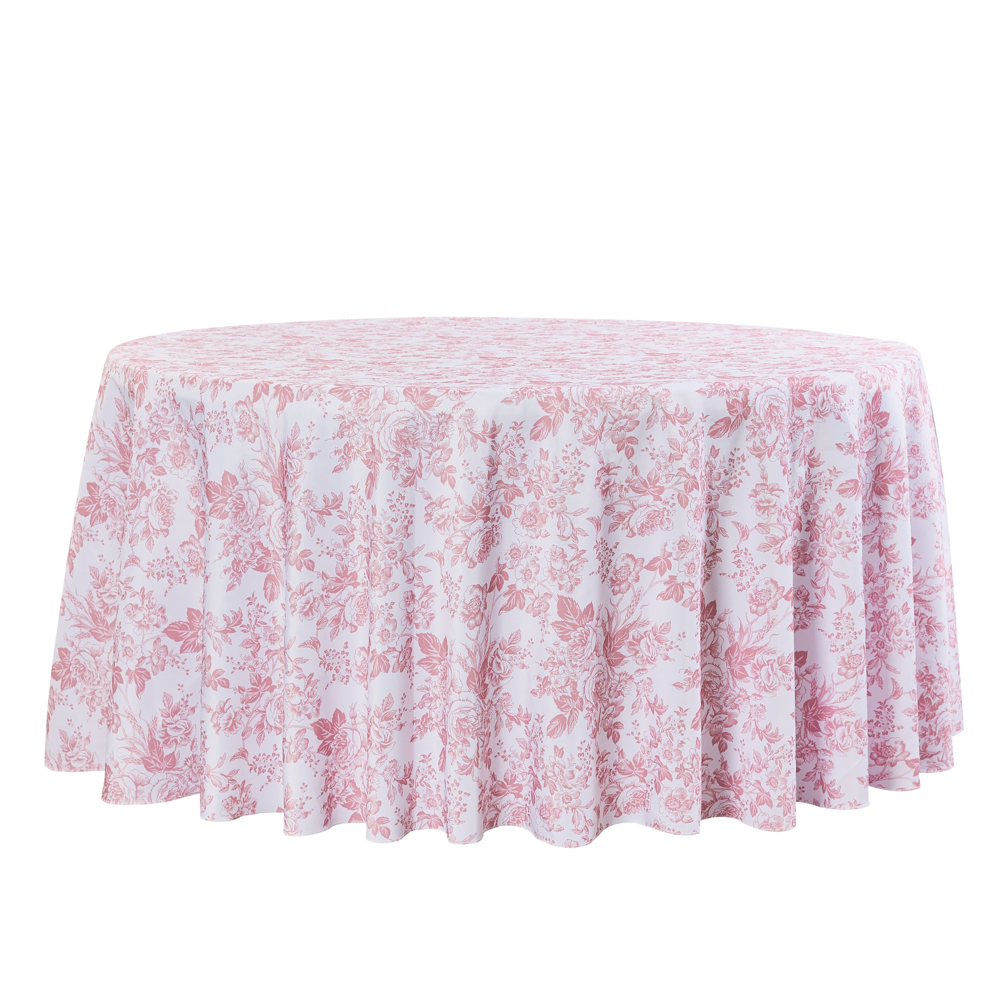 French Toile 132" Round Tablecloth Dusty Rose/Mauve - CV Linens