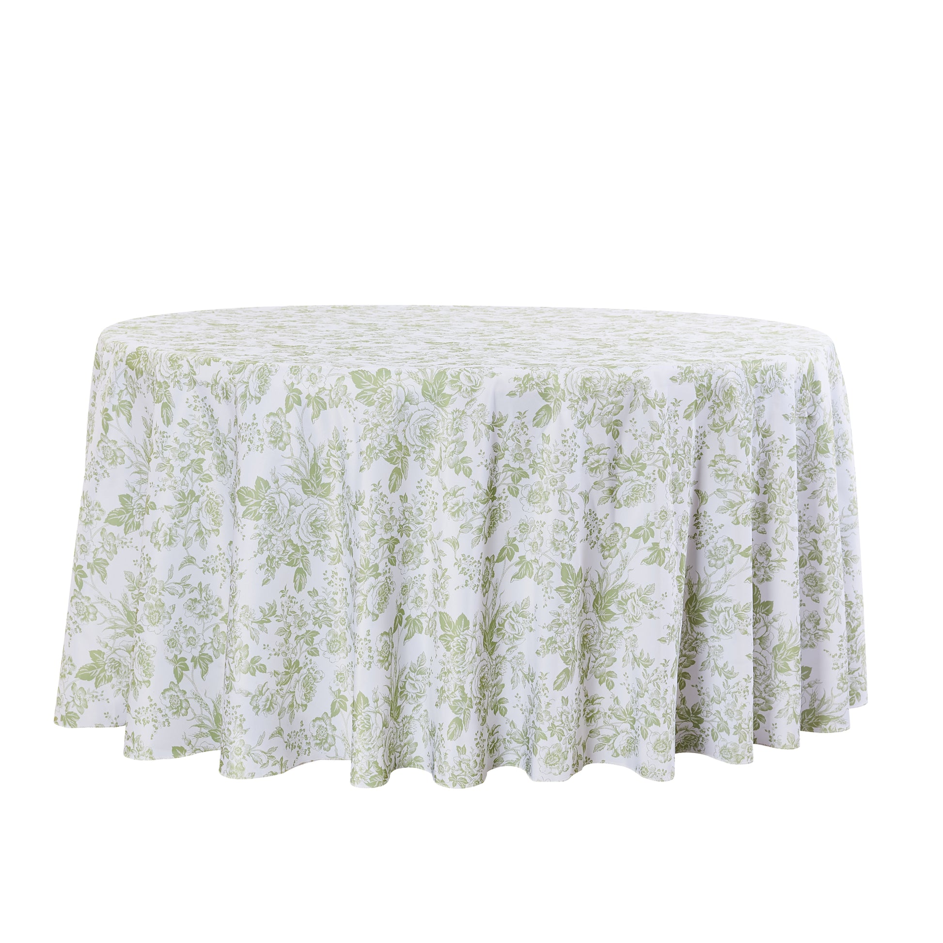 French Toile 132" Round Tablecloth - Sage Green