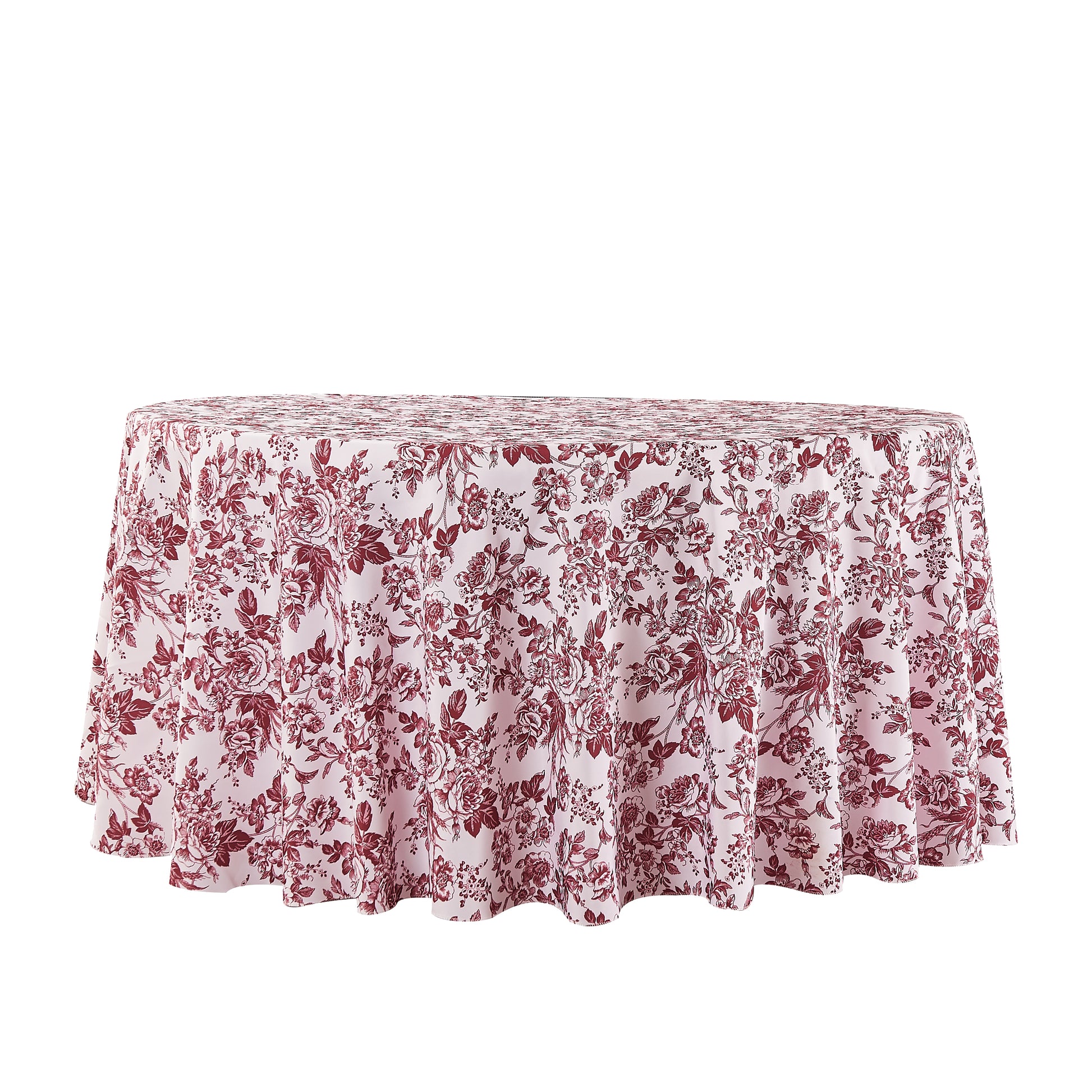 French Toile 132" Round Tablecloth - Burgundy Front View