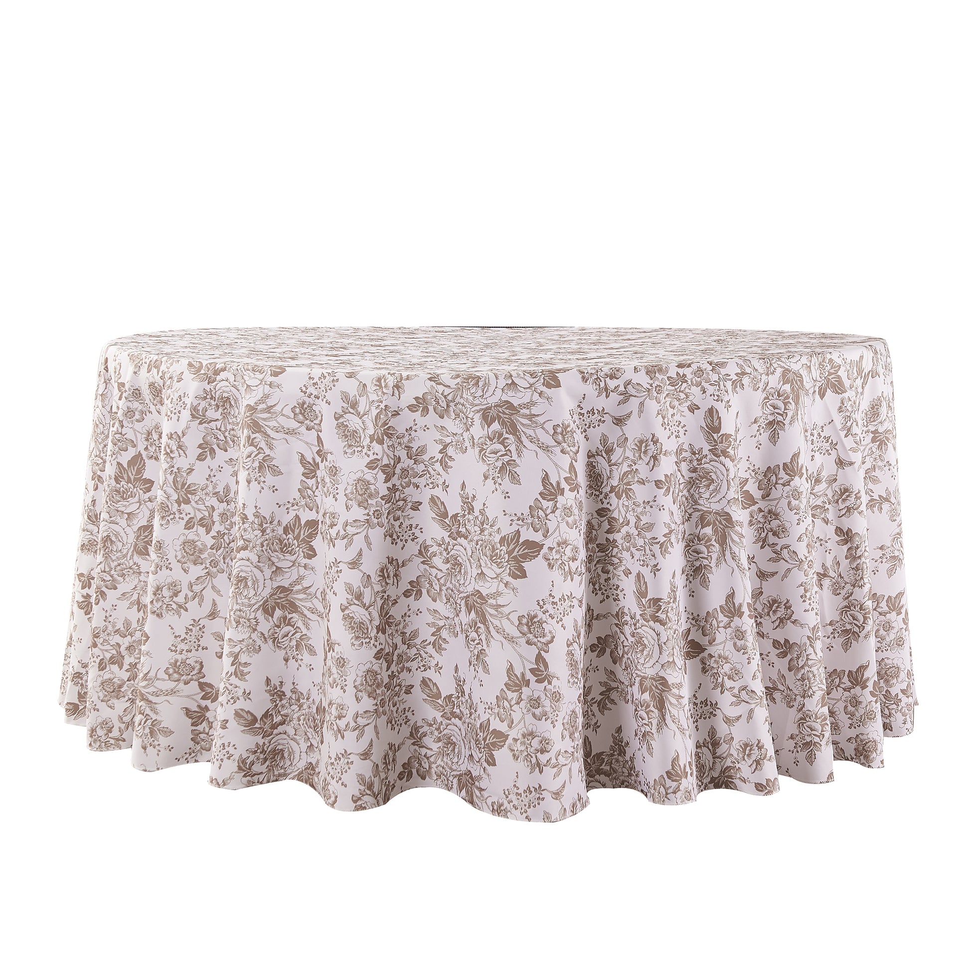 French Toile 132" Round Tablecloth - Taupe Front View