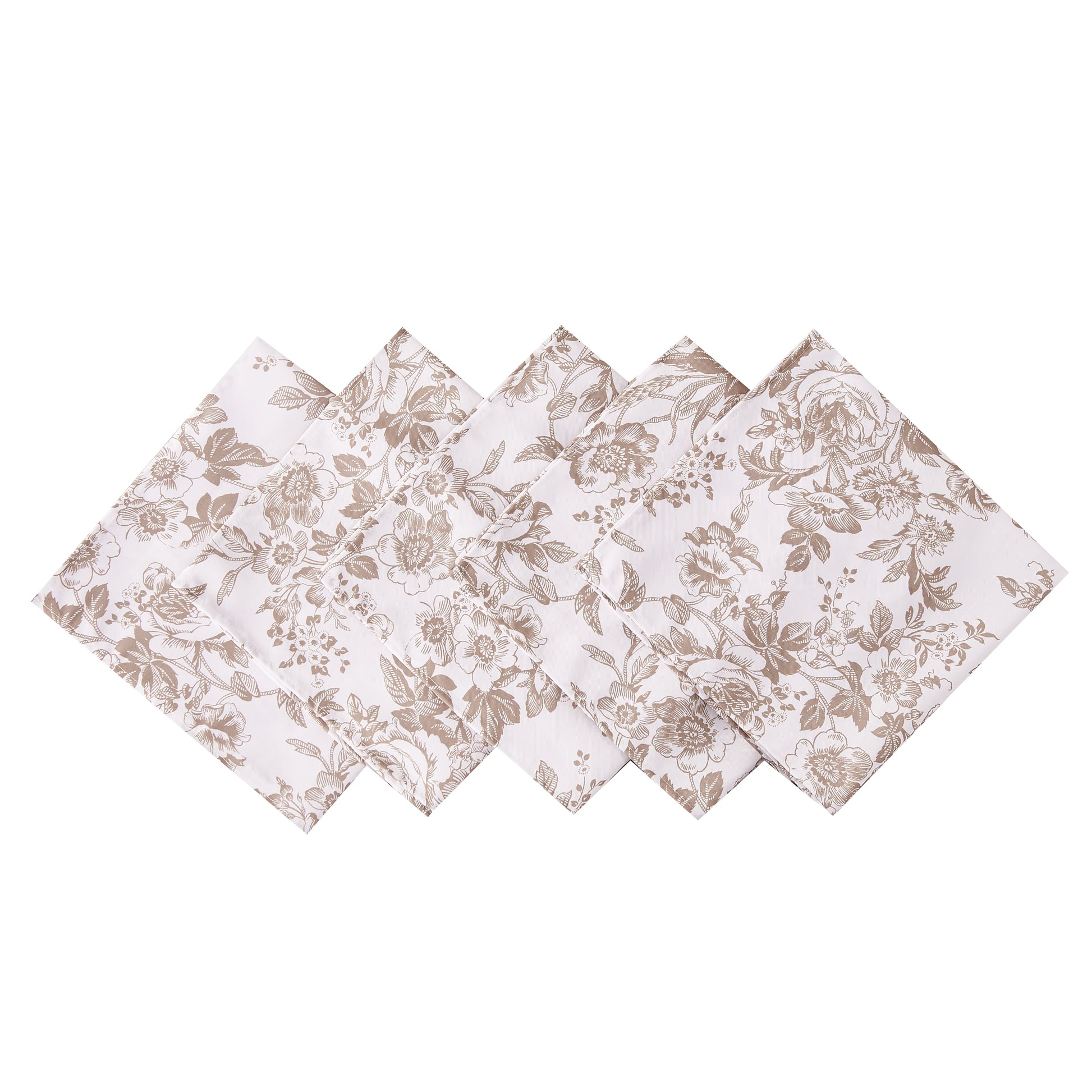 French Toile 20"x20" Linen Napkin (5pc/pk) - Taupe White Background