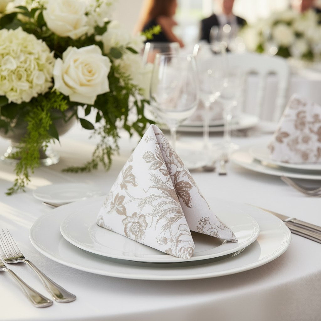 French Toile 20"x20" Linen Napkin - Taupe Close Up