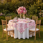 French Toile 72" Square Tablecloth/Overlay - Pink | charger plate | napkin | wine goblet |