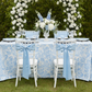 outdoor garden baby shower with French Toile 90"x132" Rectangular Tablecloth - Baby Blue