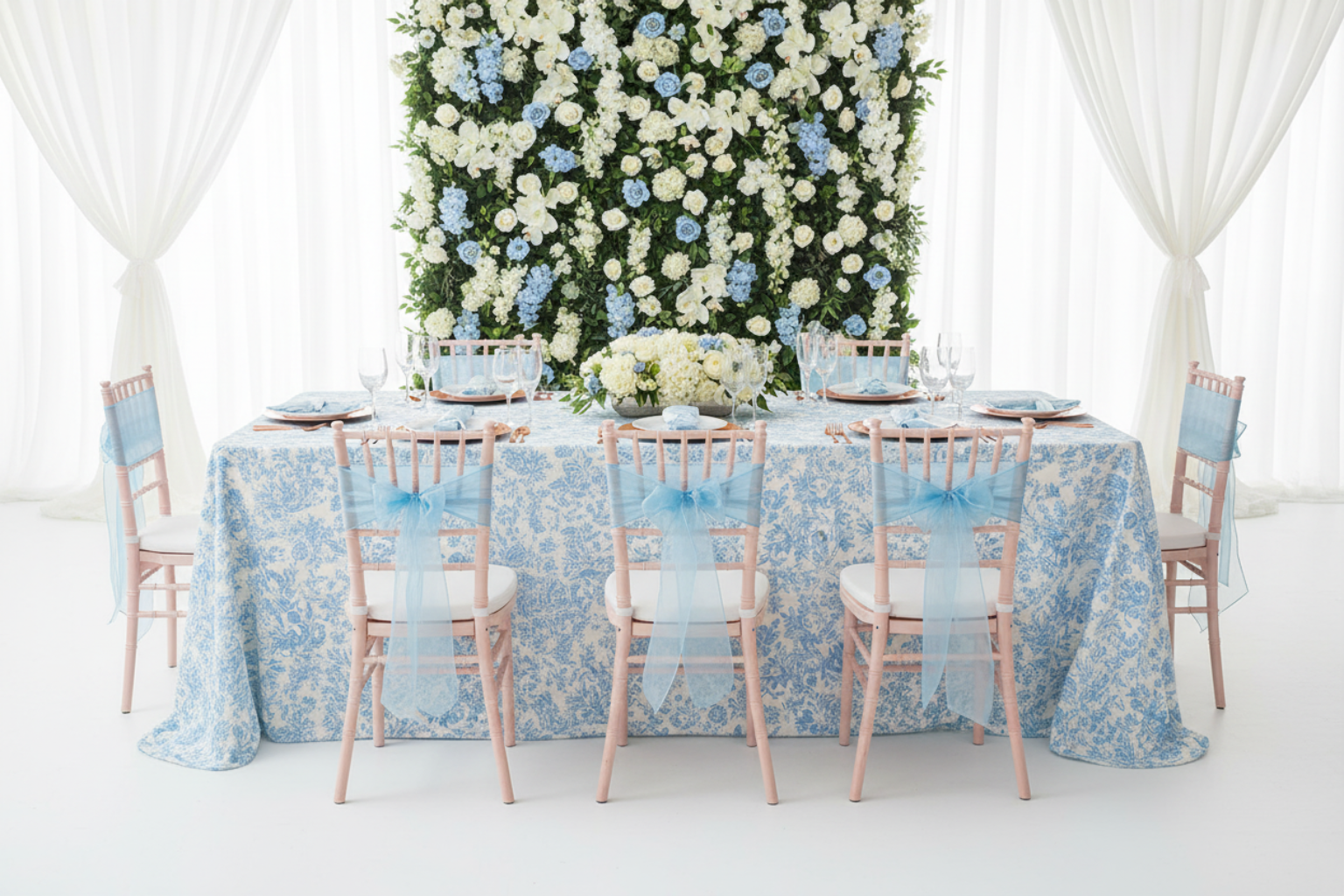 birthday celebration with French Toile 90"x132" Rectangular Tablecloth - Baby Blue