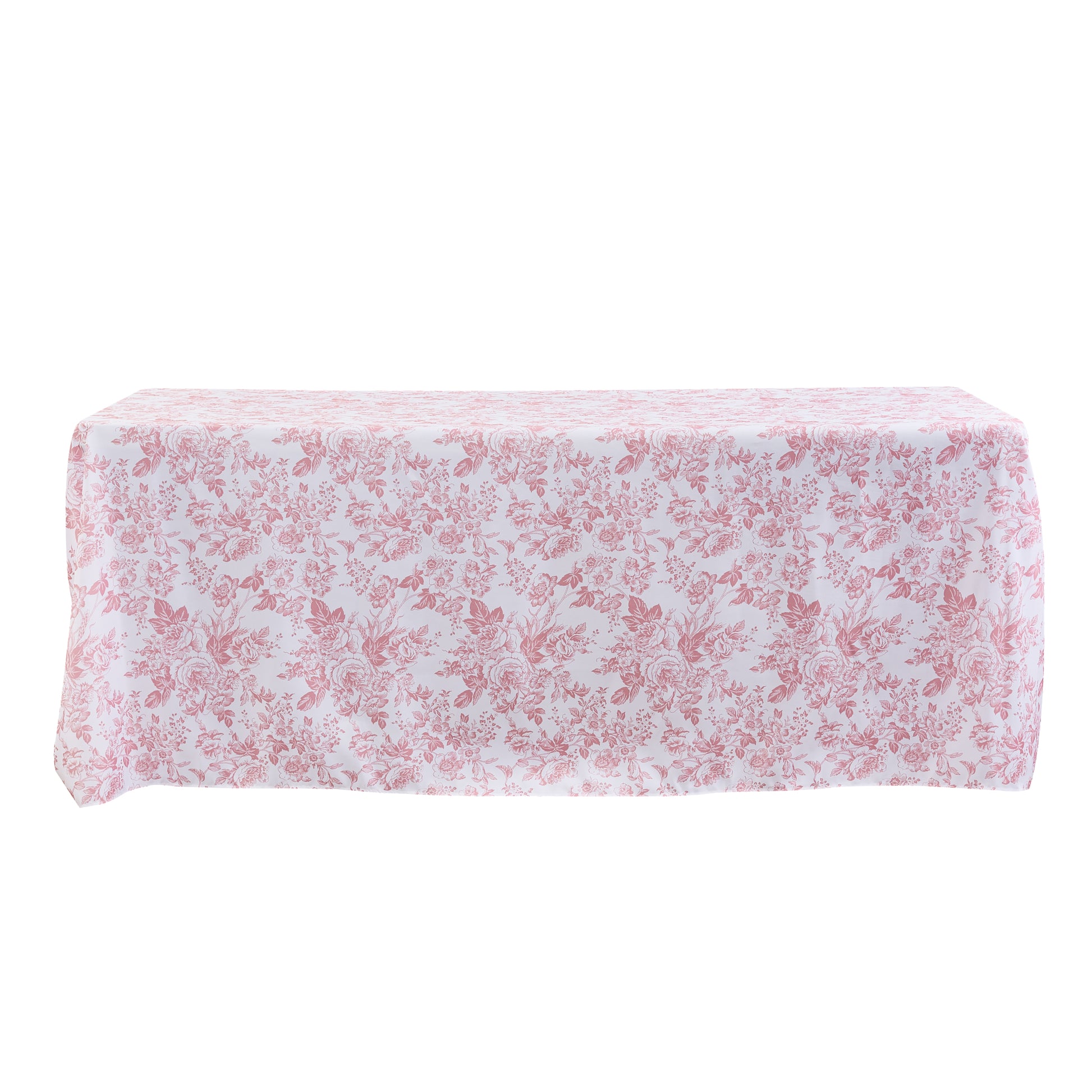 French Toile 90"x132" Rectangular Tablecloth Dusty Rose/Mauve front view