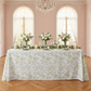 French Toile 90"x132" Rectangular Tablecloth Sage Green with sage green napkins, rose floral centerpieces and pillar candles