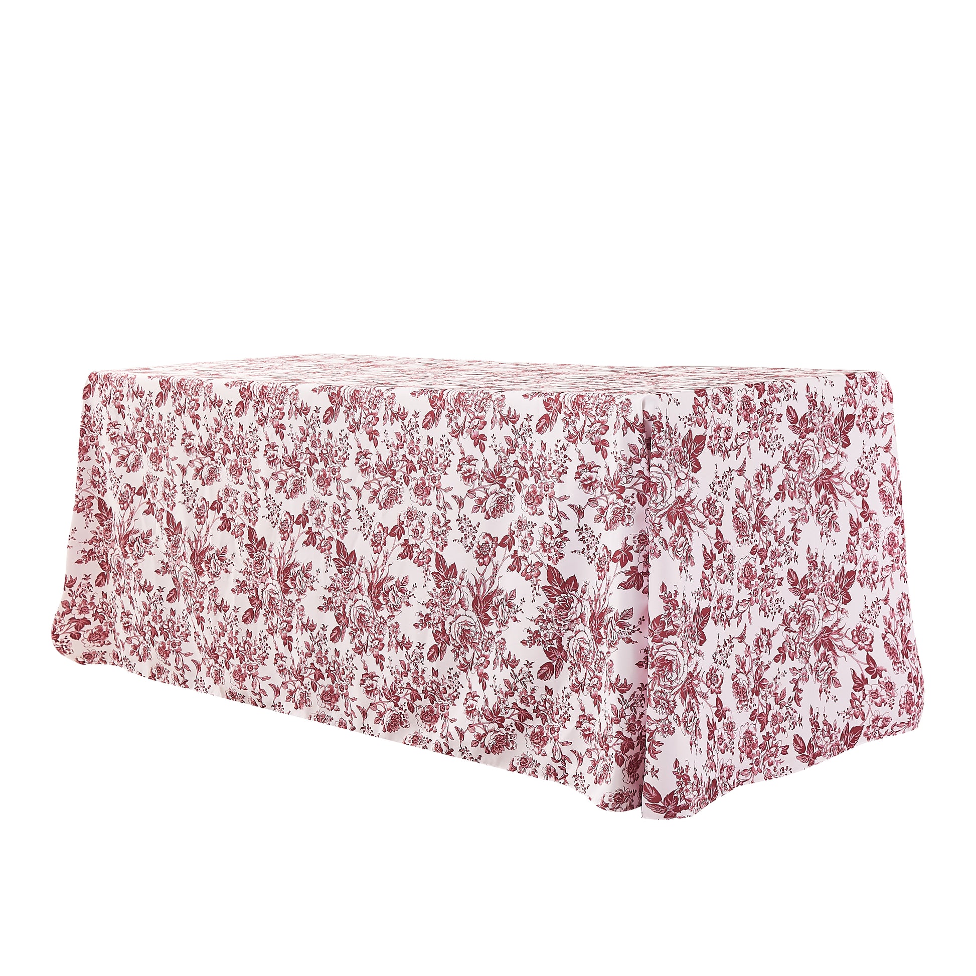 French Toile 90"x132" Rectangular Tablecloth - Burgundy