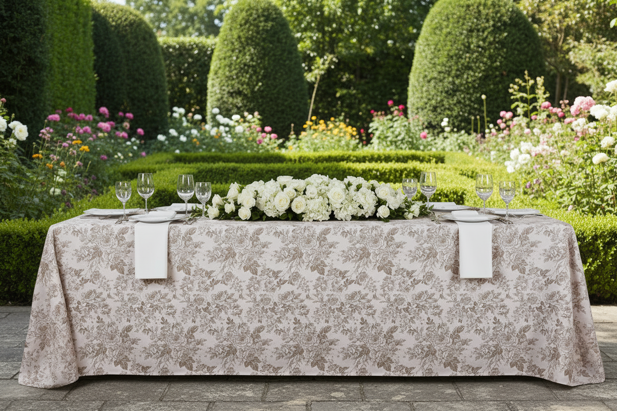 French Toile 90"x132" Rectangular Tablecloth - Taupe Garden Party