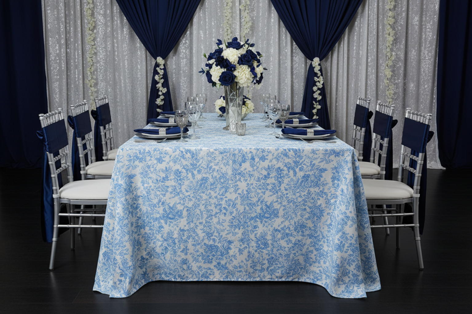 baby shower with French Toile 90"x156" Rectangular Tablecloth - Baby Blue