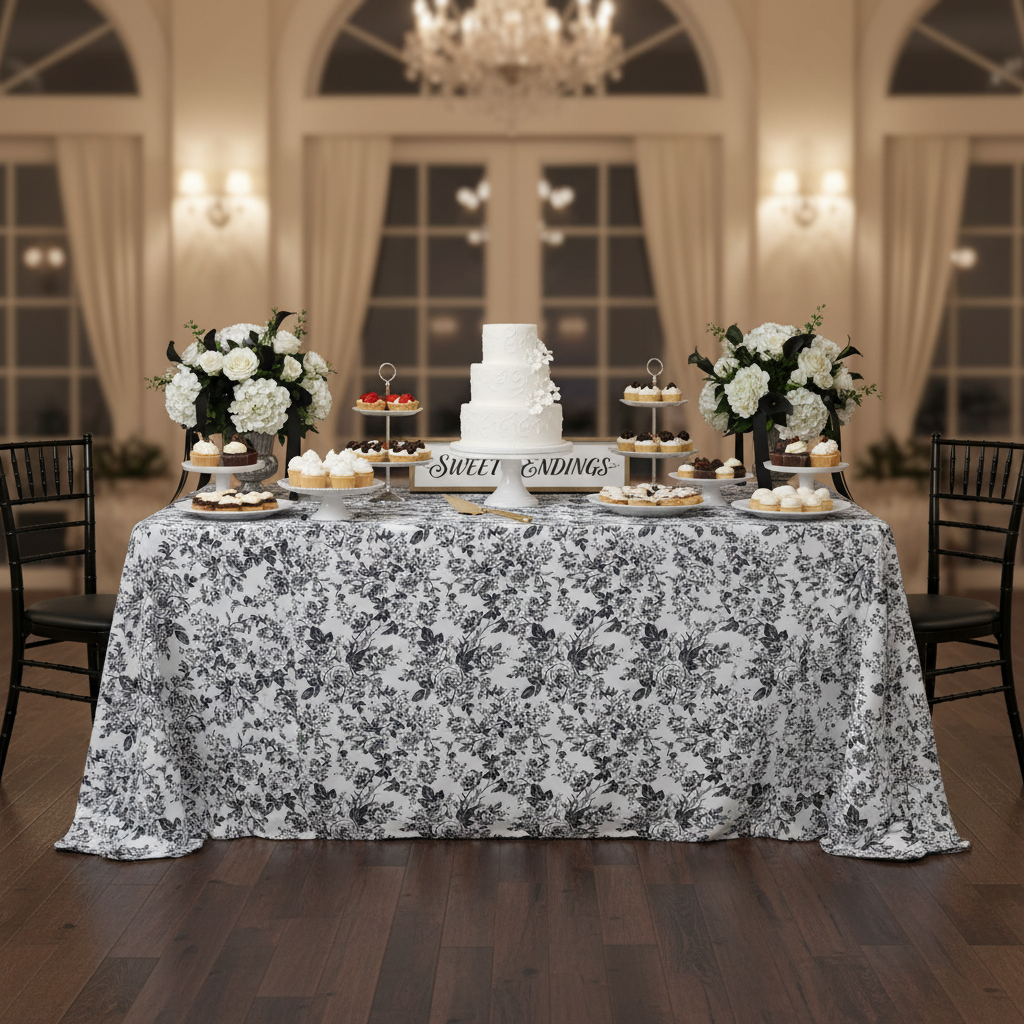 French Toile 90"x156" Rectangular Tablecloth - Black