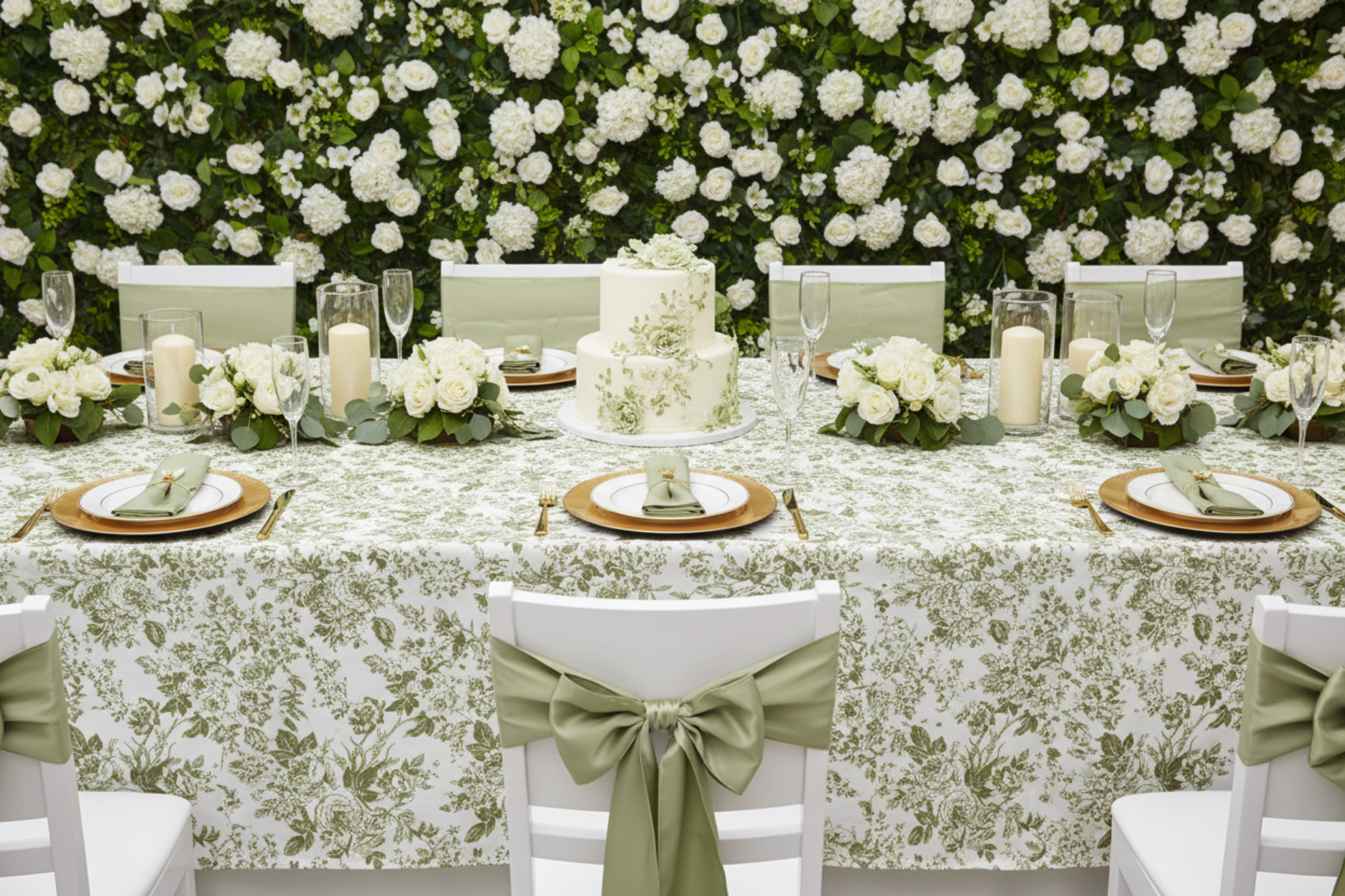 birthday celebration with French Toile 90"x156" Rectangular Tablecloth - Olive Green
