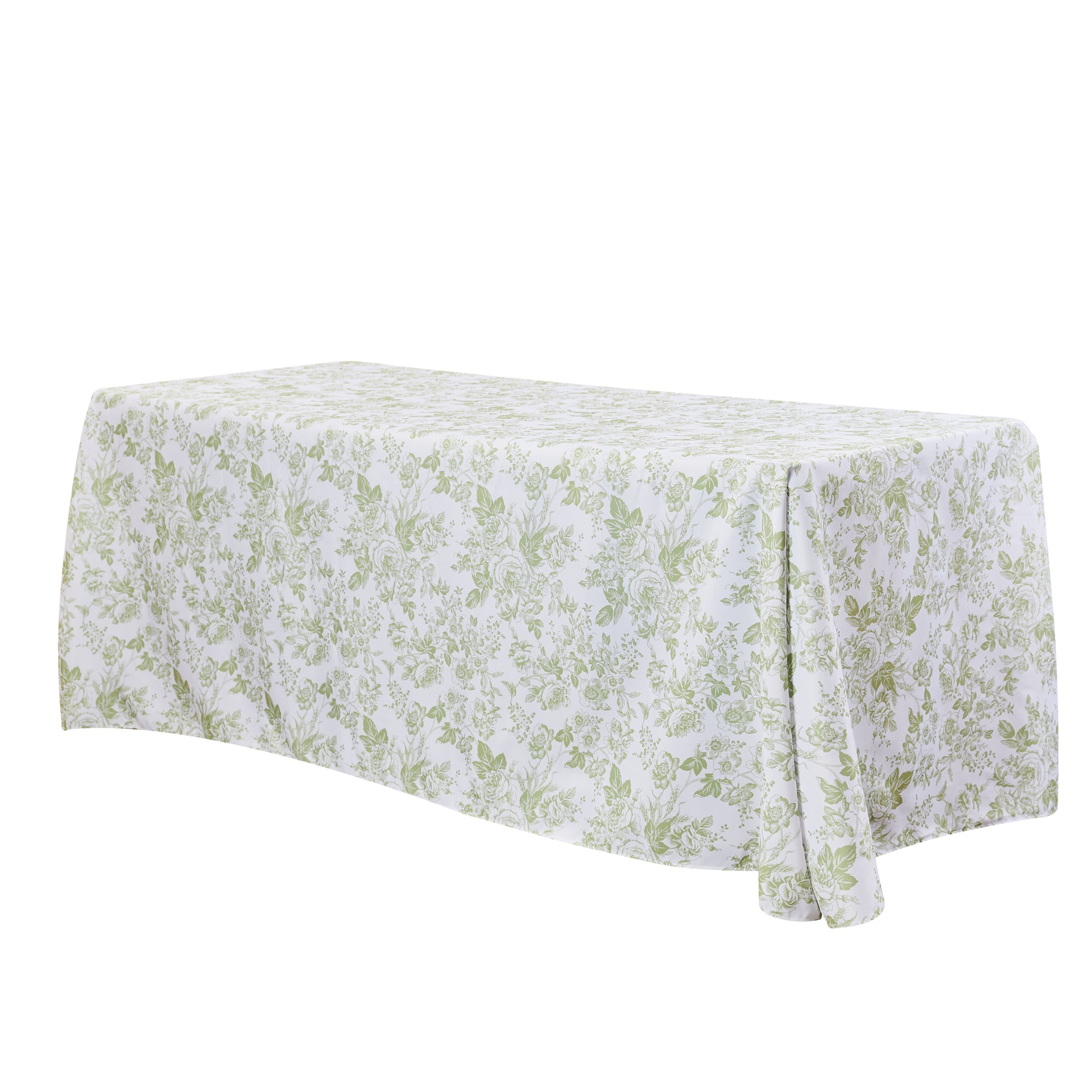 French Toile 90"x156" Rectangular Tablecloth Sage Green angled view