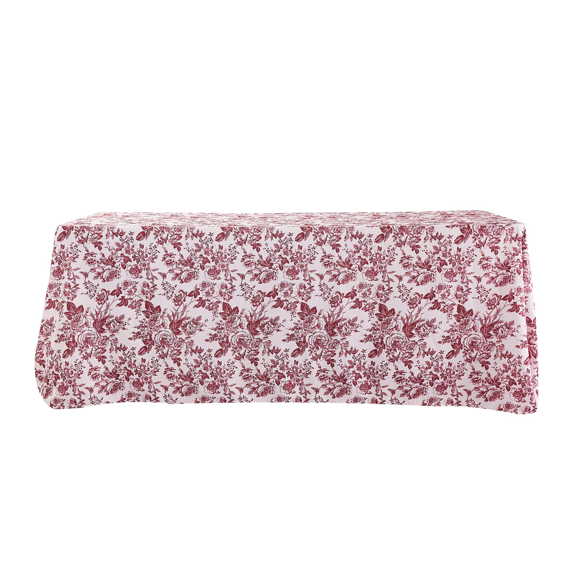 French Toile 90"x156" Rectangular Tablecloth - Burgundy Front View