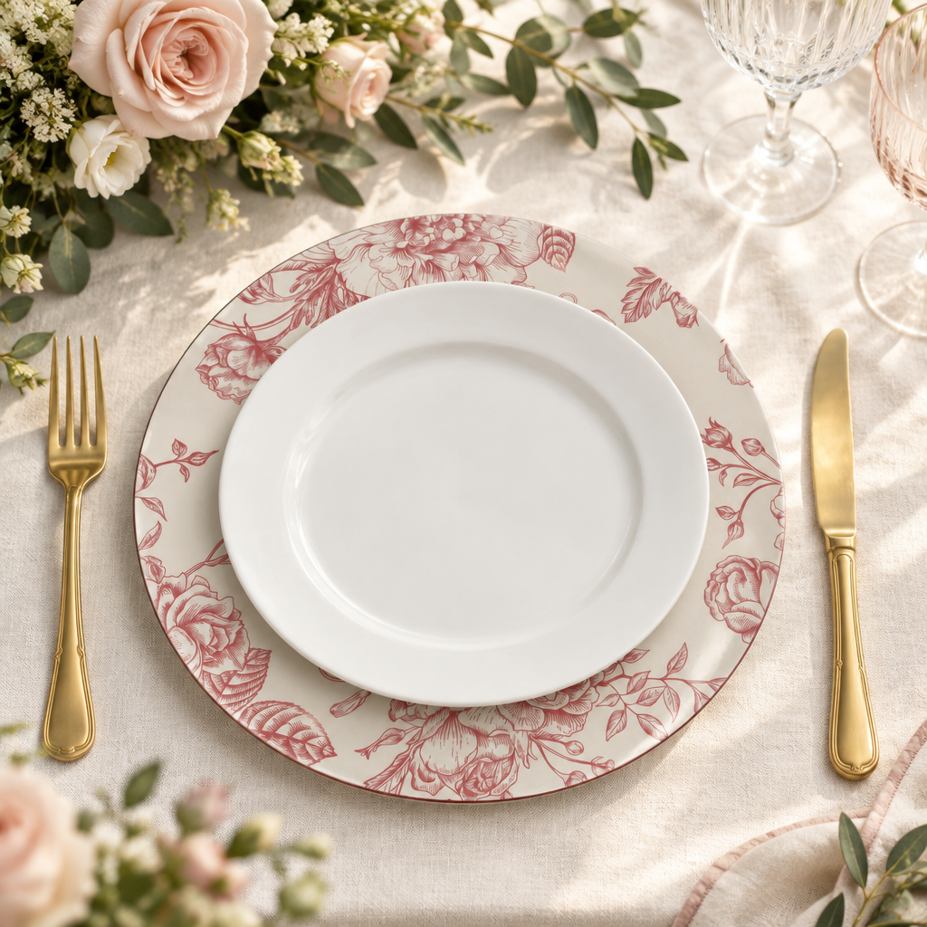 French Toile Acrylic Charger Plate - Dark Dusty Rose/Mauve