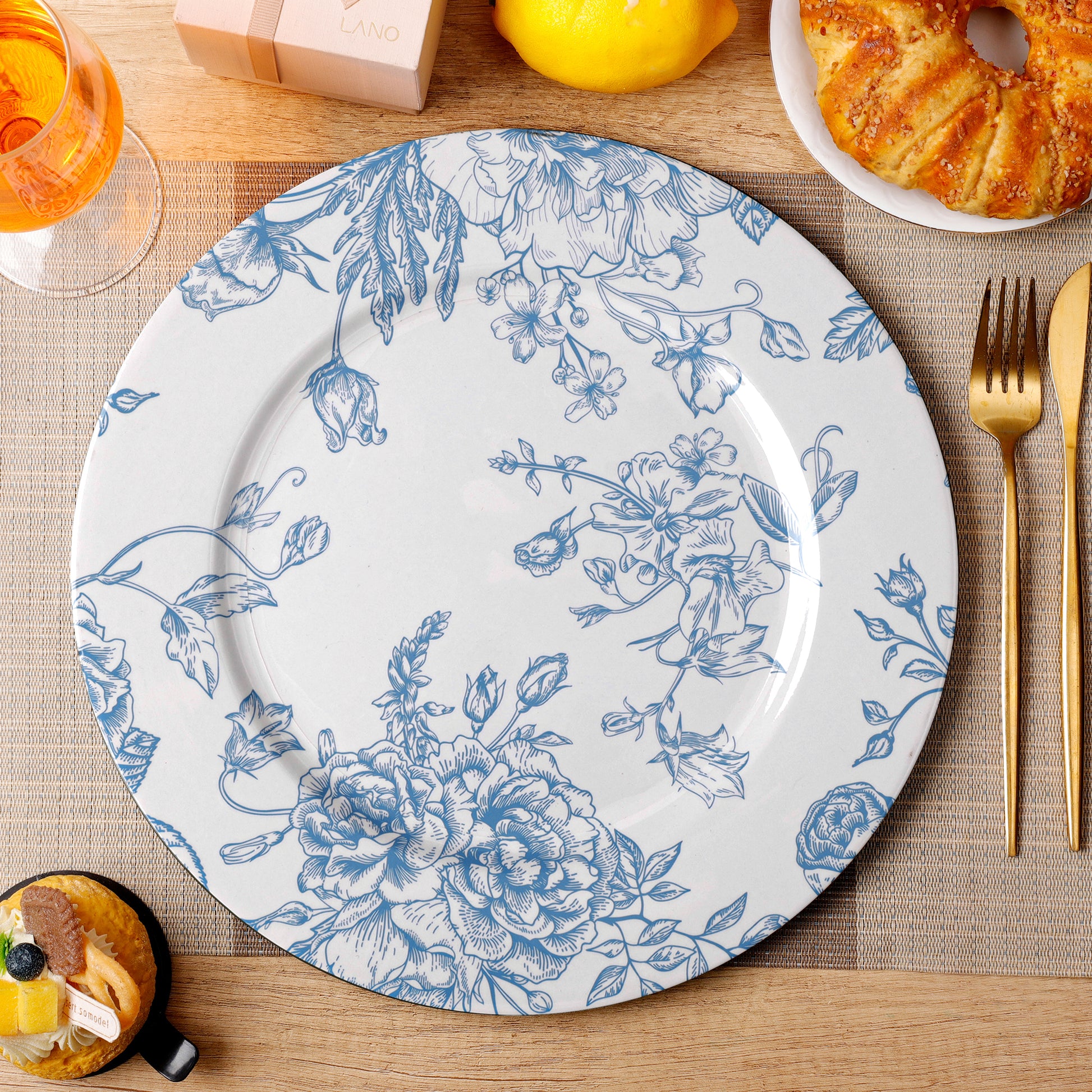 French Toile Acrylic Charger Plate - Baby Blue