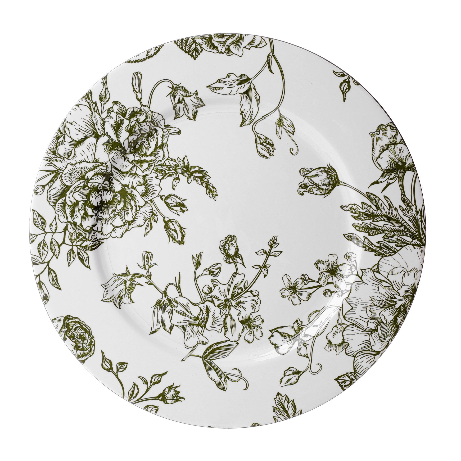 French Toile Acrylic Charger Plate - Olive Green