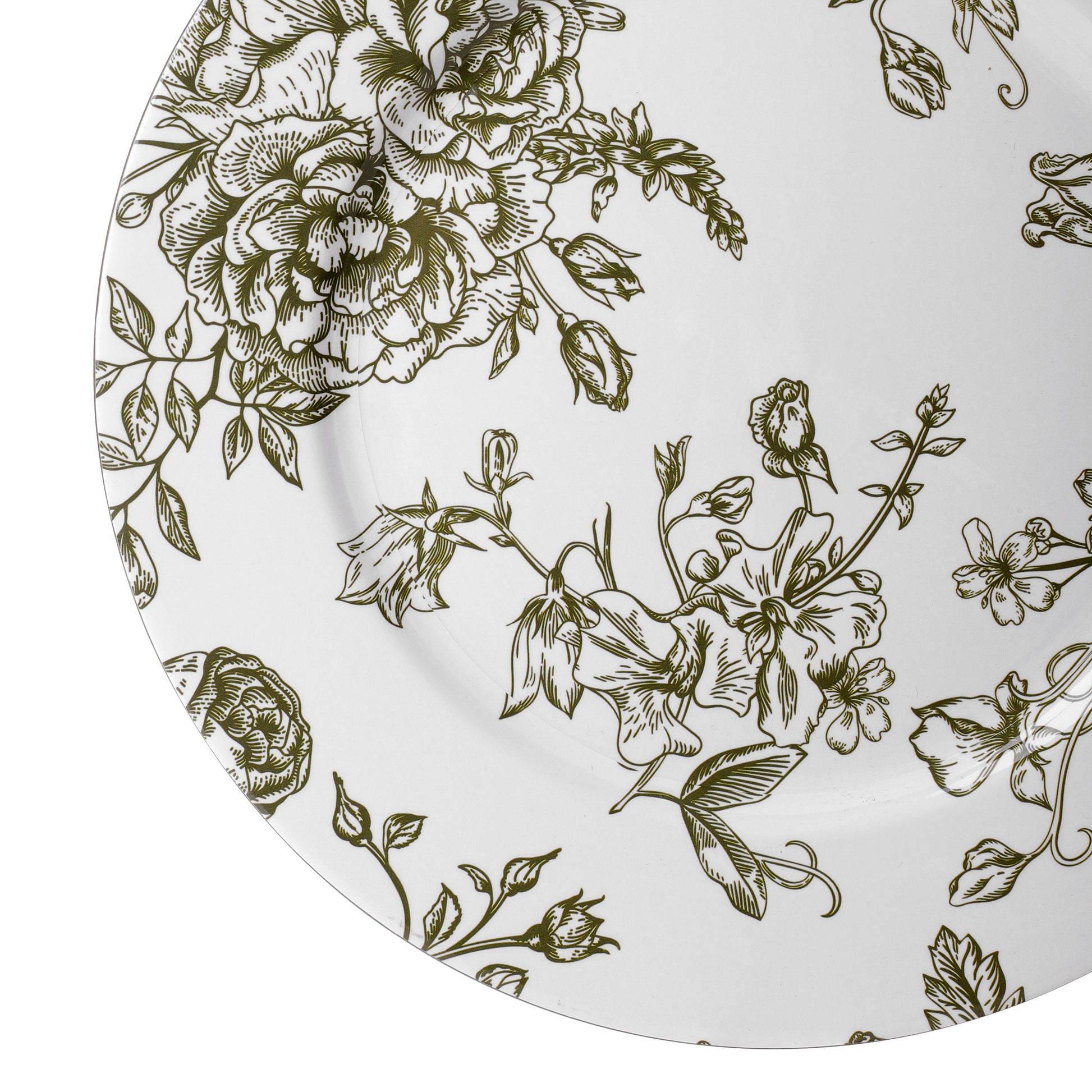 French Toile Acrylic Charger Plate - Olive Green