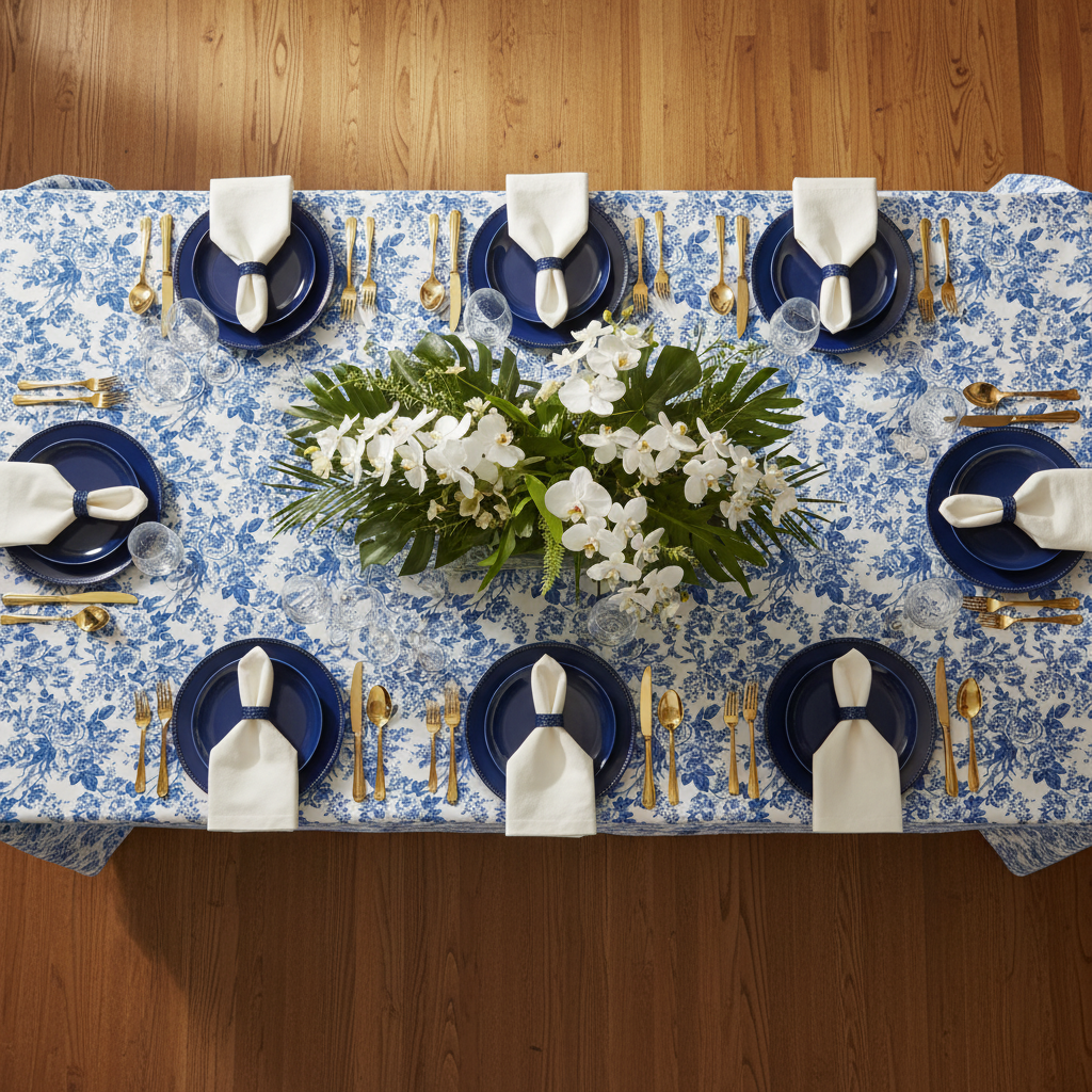 French Toile King 108"x156" Rectangular Tablecloth - Blue