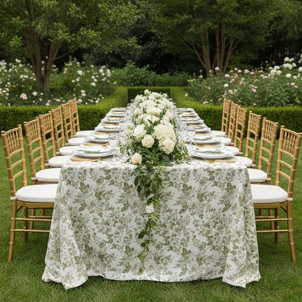 French Toile King 108"x156" Rectangular Tablecloth - Olive Green