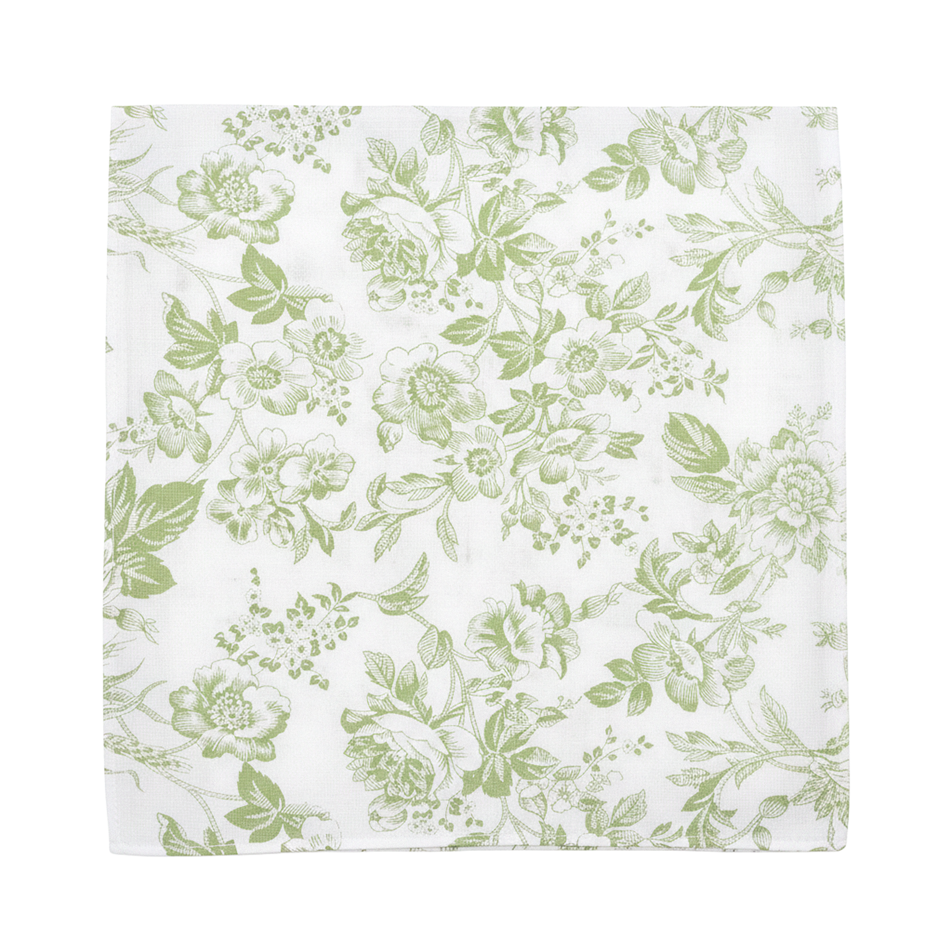 French Toile 20"x20" Linen Napkin Sage Green laid flat