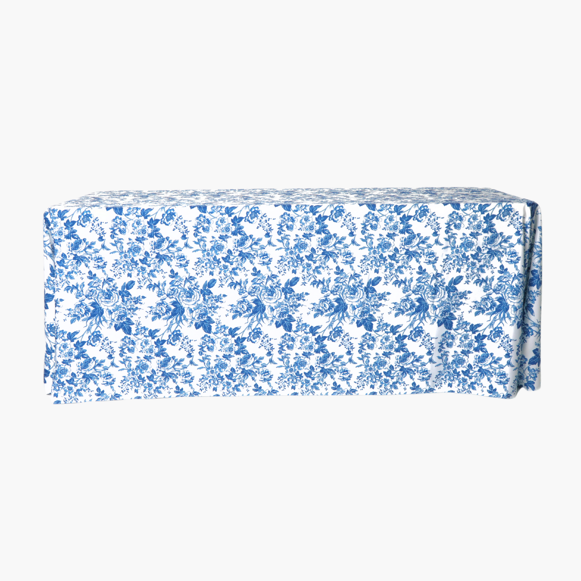 Blue French Toile Print Rectangular Tablecloth 108"x156" front view