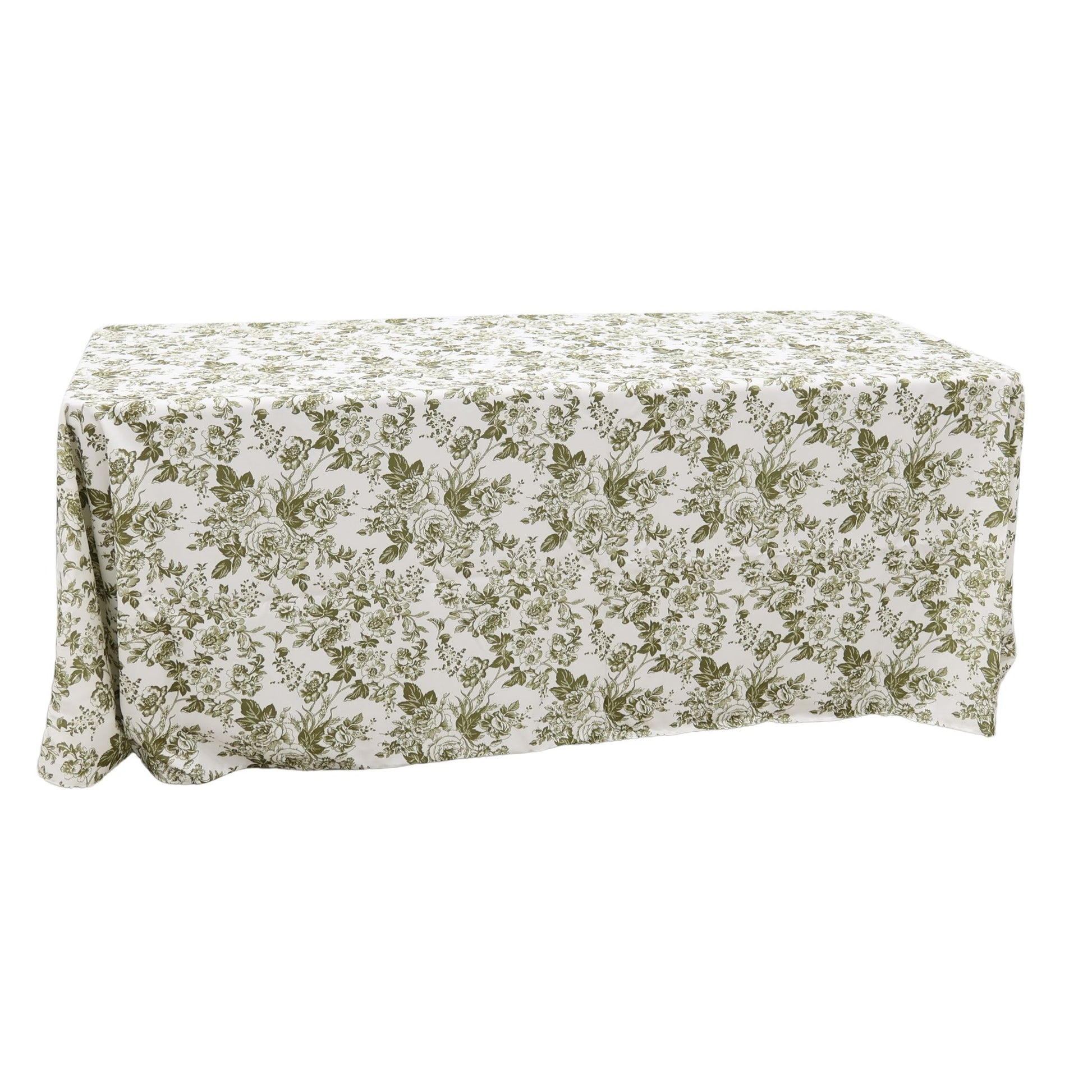 Olive Green French Toile Print Rectangular Tablecloth 108"x156" front view