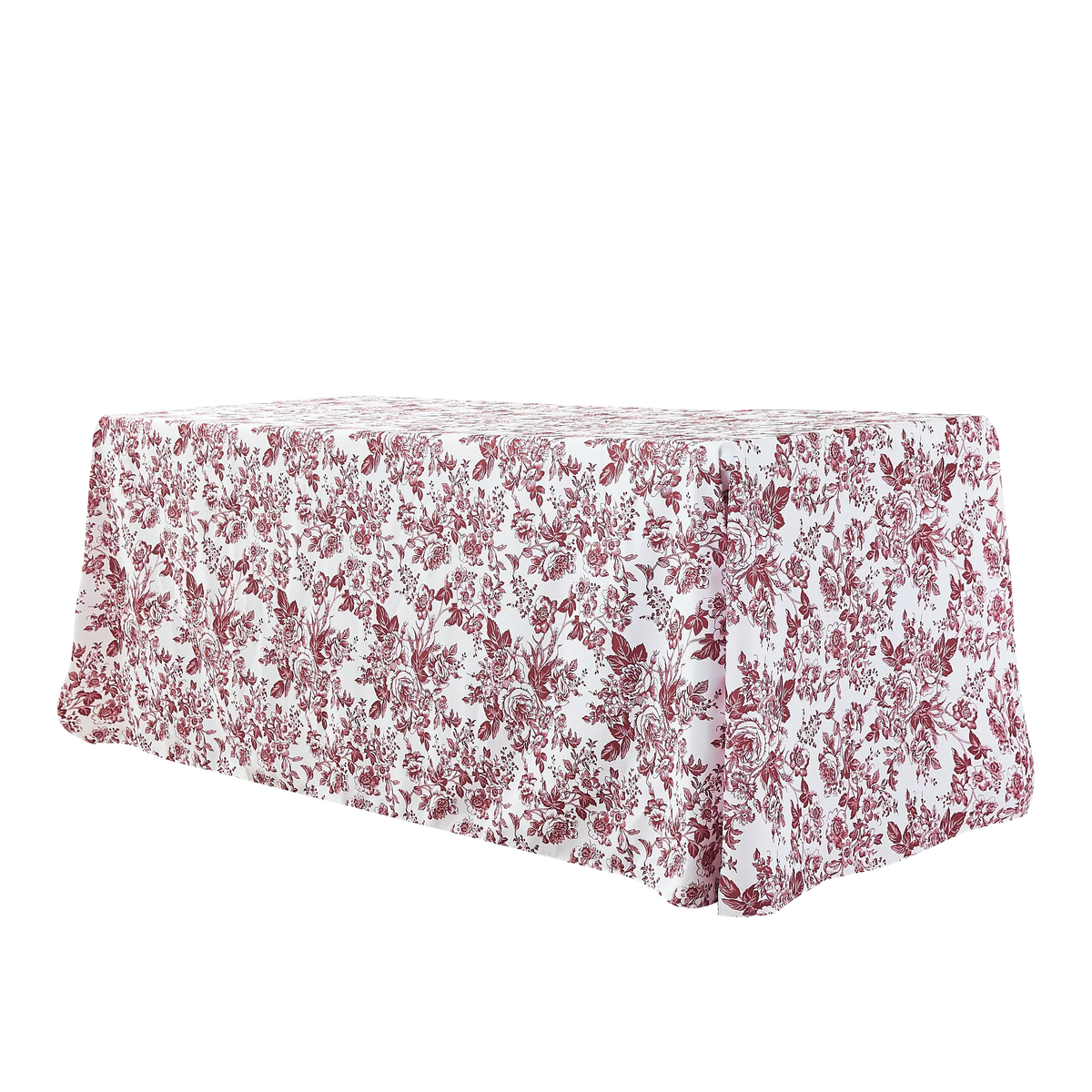 French Toile Rectangular Tablecloth Burgundy anlged view
