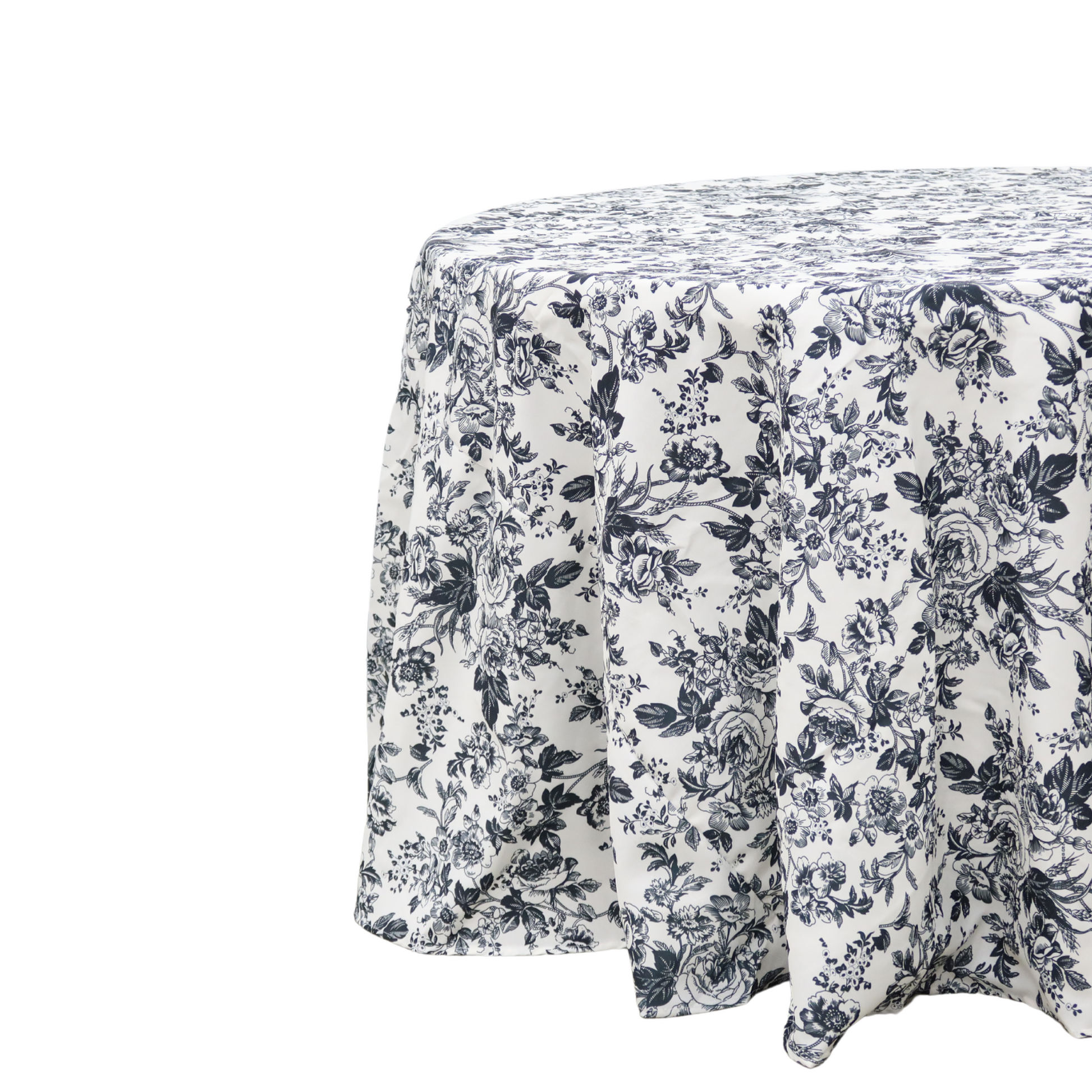 French Toile 132" Round Tablecloth - Black
