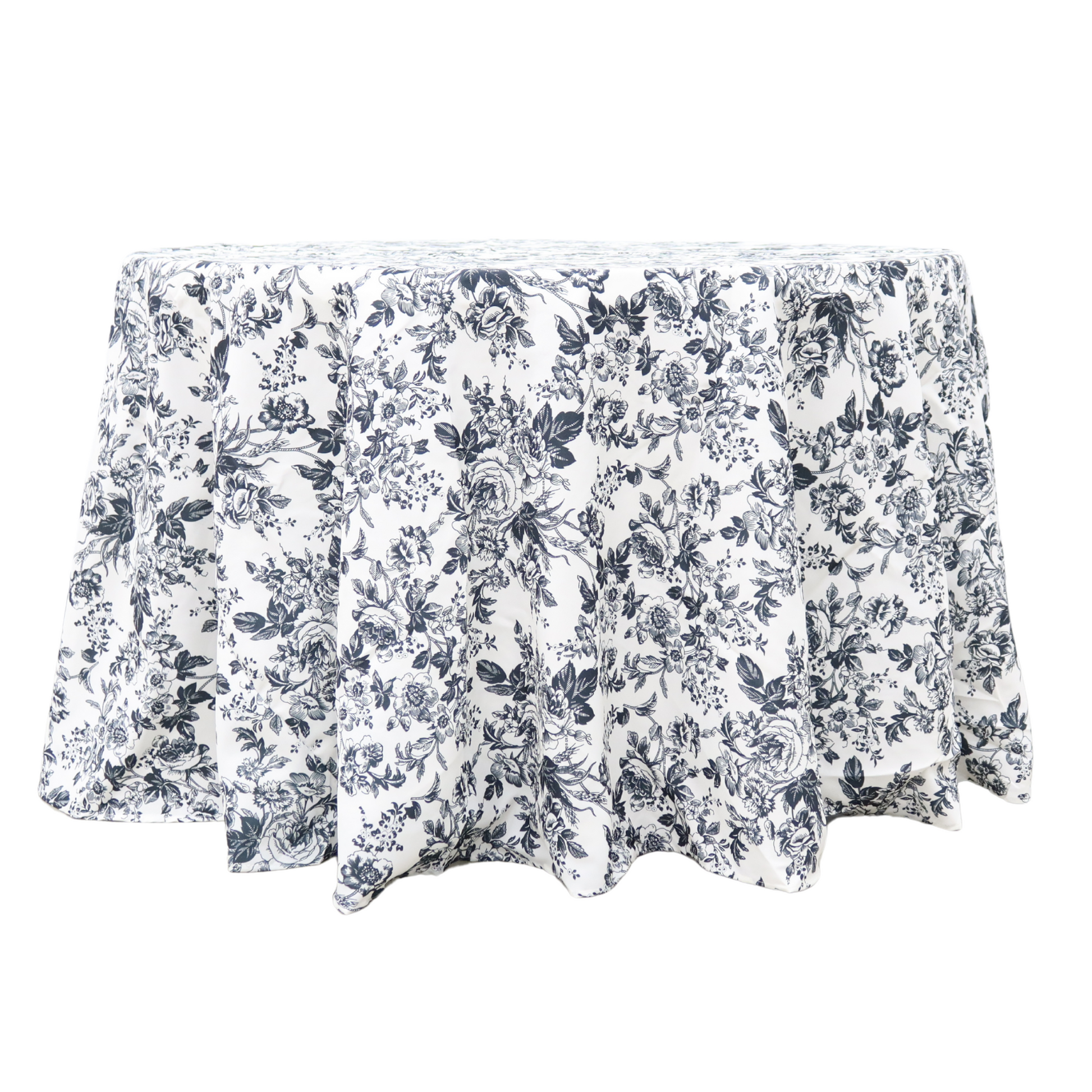 French Toile 132" Round Tablecloth - Black
