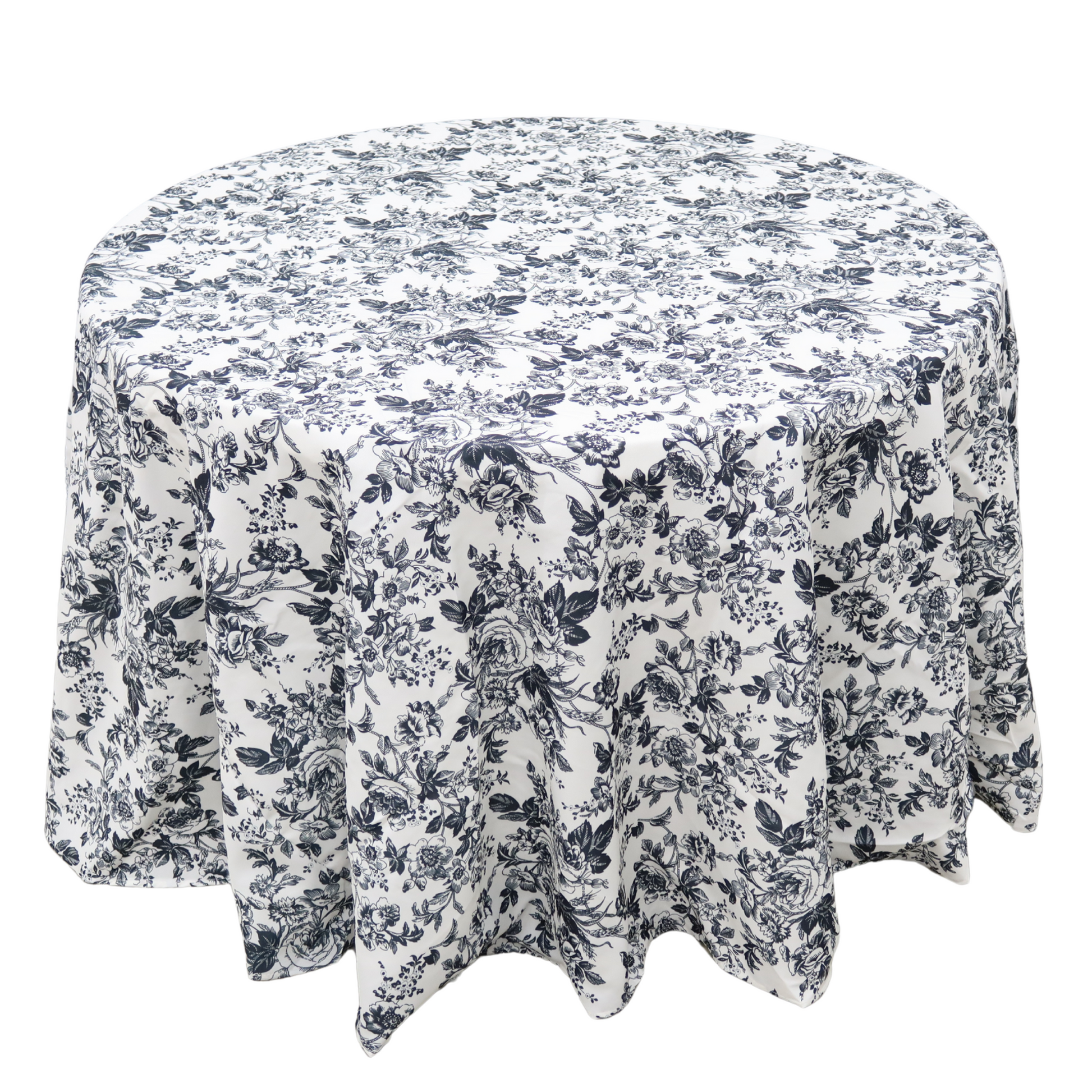 French Toile 132" Round Tablecloth - Black
