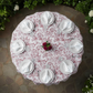 French Toile Round Tablecloth Burgundy birdseye view