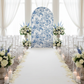 French Toile Spandex Cover for Large Trio Arch Blue Wedding Backdrop