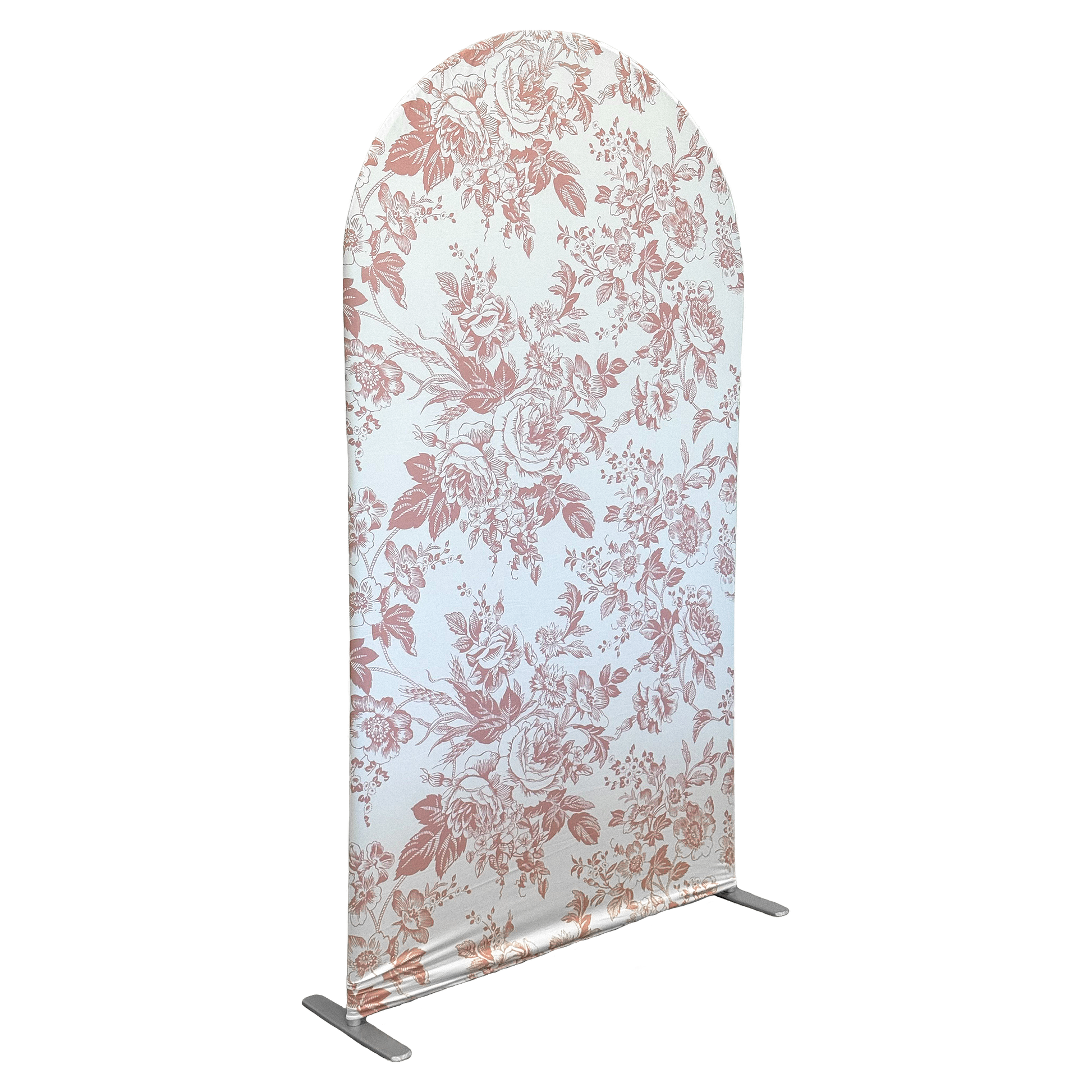 French Toile Spandex Cover for Large Trio Arch Dusty Rose/Mauve angled view