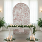 French Toile Spandex Cover for Large Trio Arch Dusty Rose/Mauve behind a Sweetheart Table