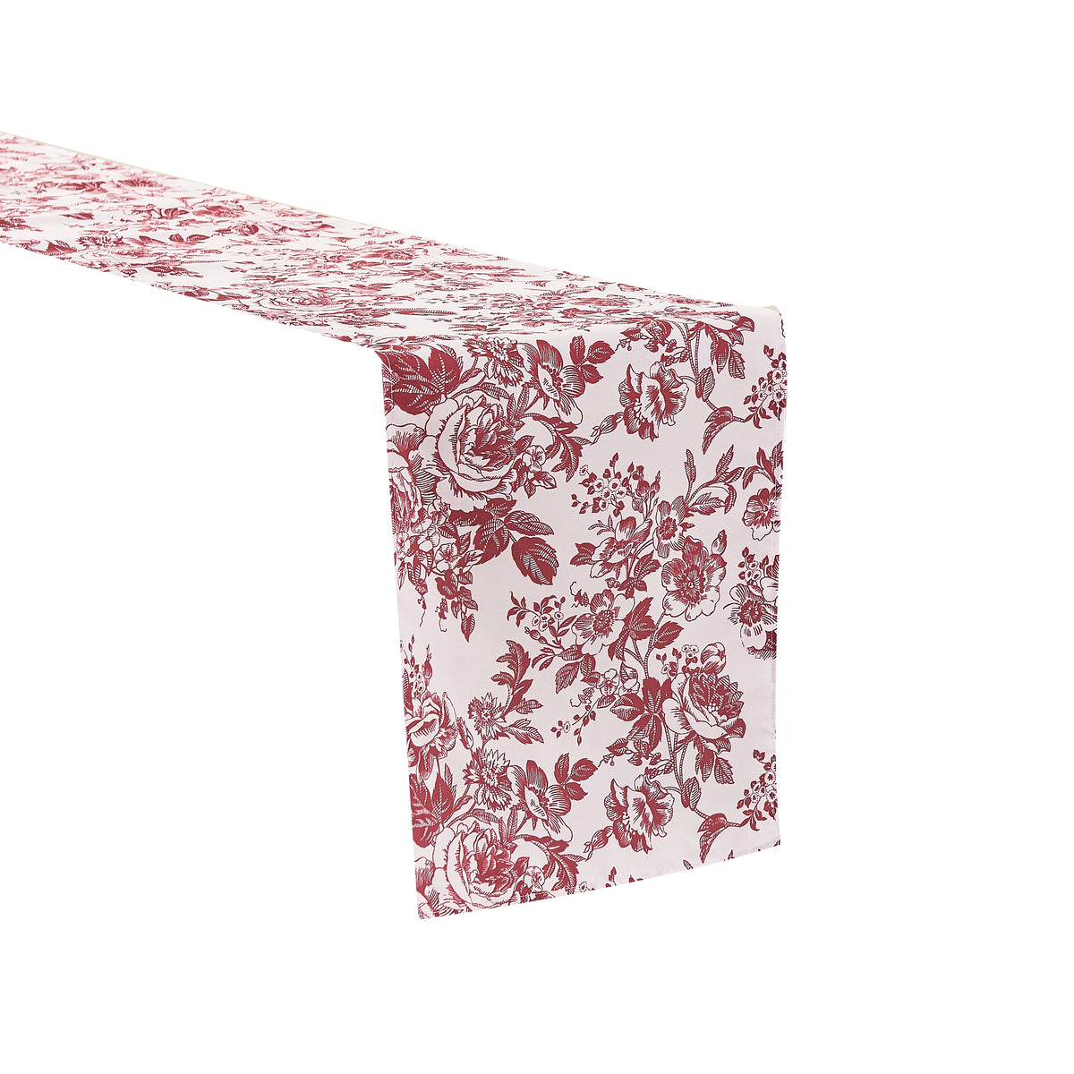 French Toile Table Runner - Burgundy Close up White Background