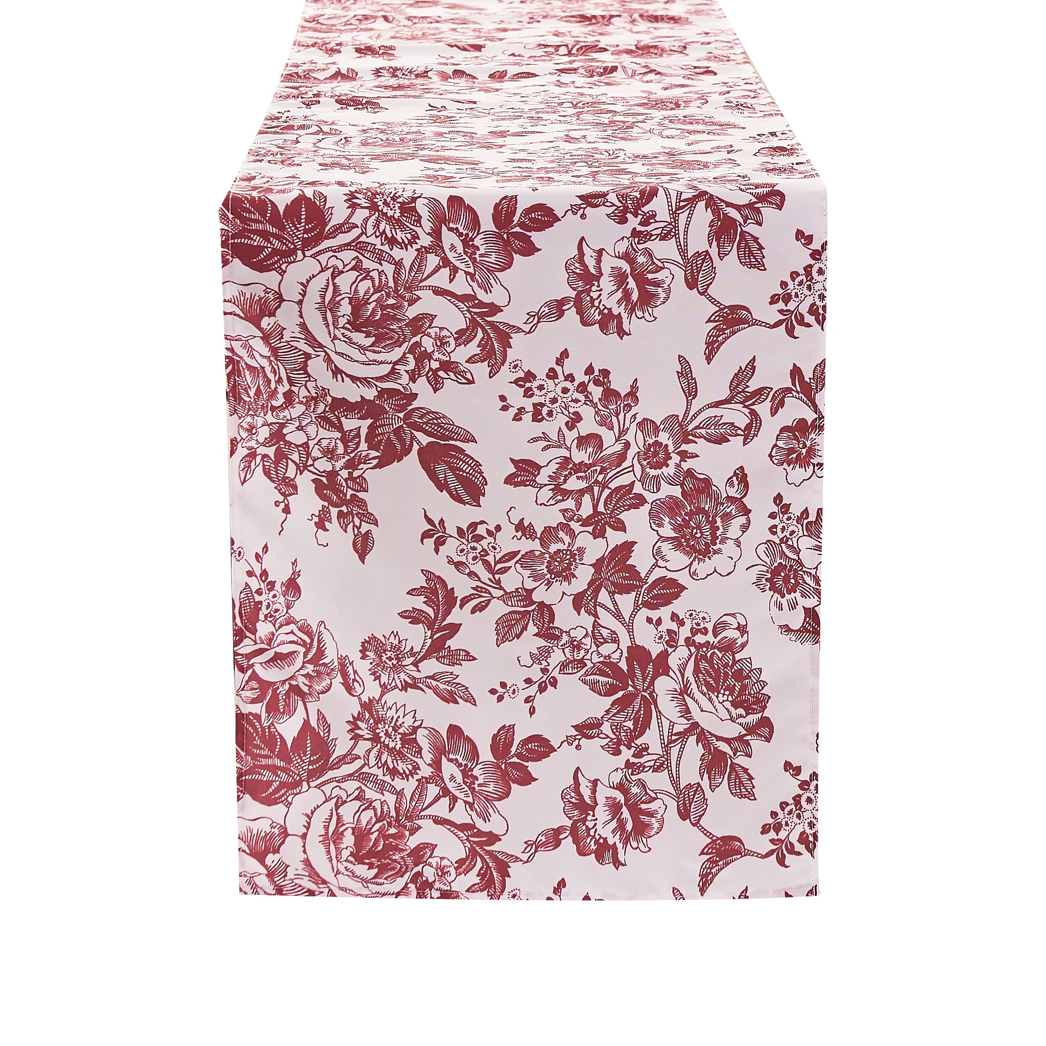 French Toile Table Runner - Burgundy White Background