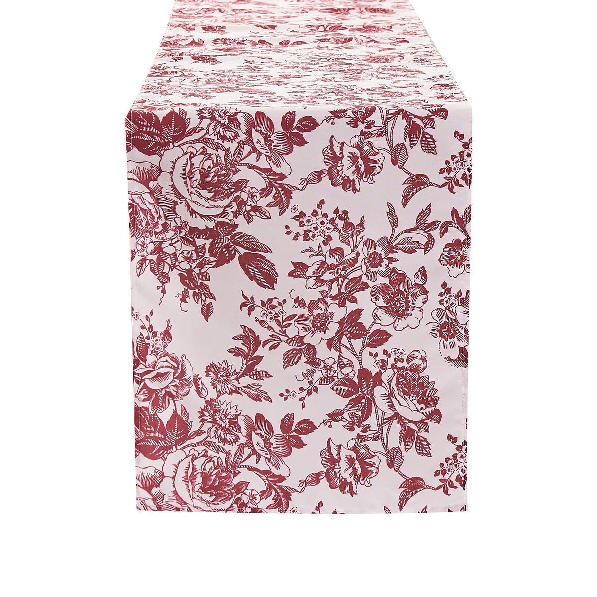 French Toile Table Runner - Burgundy White Background