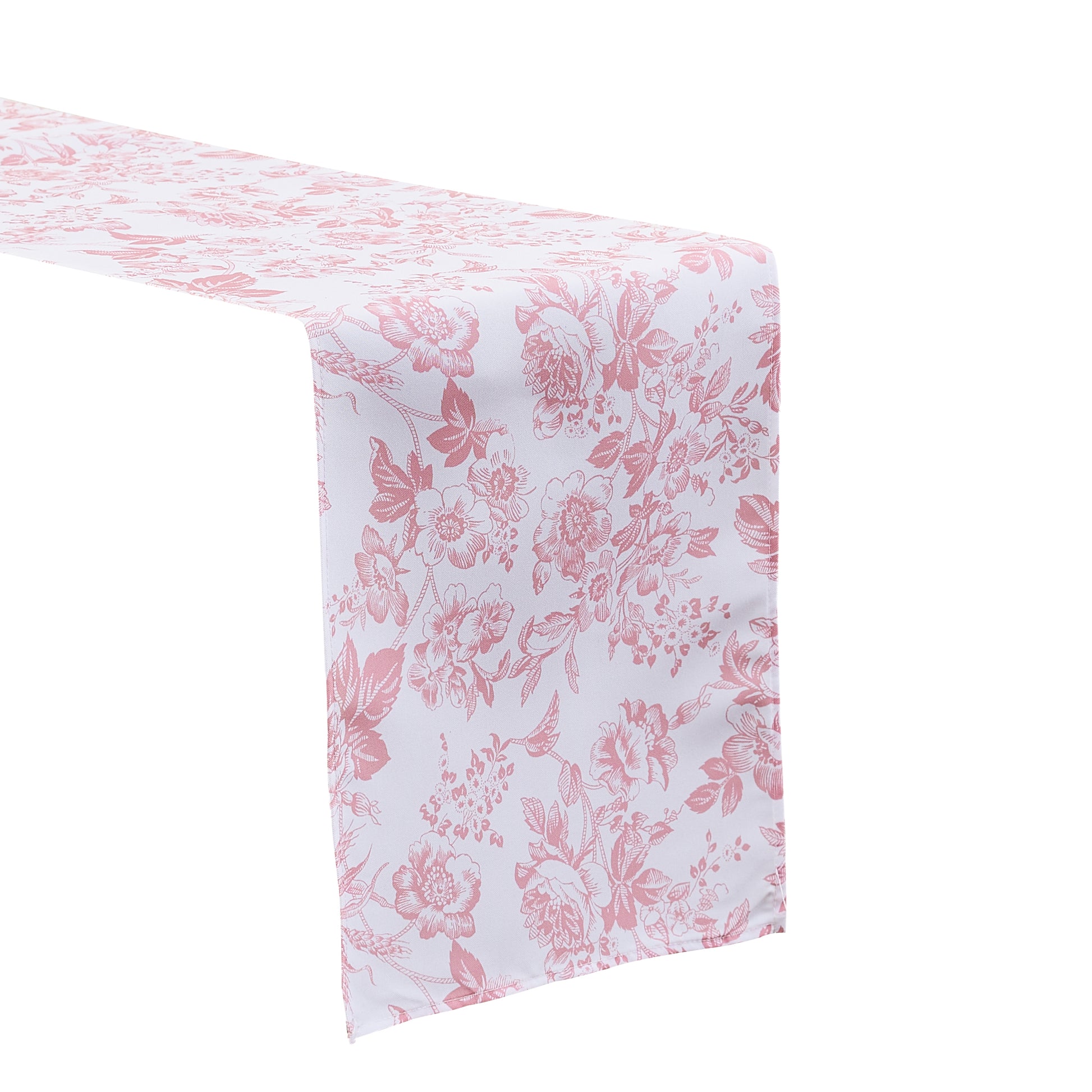 French Toile Table Runner Dusty Rose/Mauve angled view