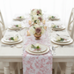 Bird's eye view wedding table mockup with French Toile Table Runner Dusty Rose/Mauve