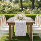 Outdoor wedding table mockup with French Toile table runner Dusty Rose/Mauve