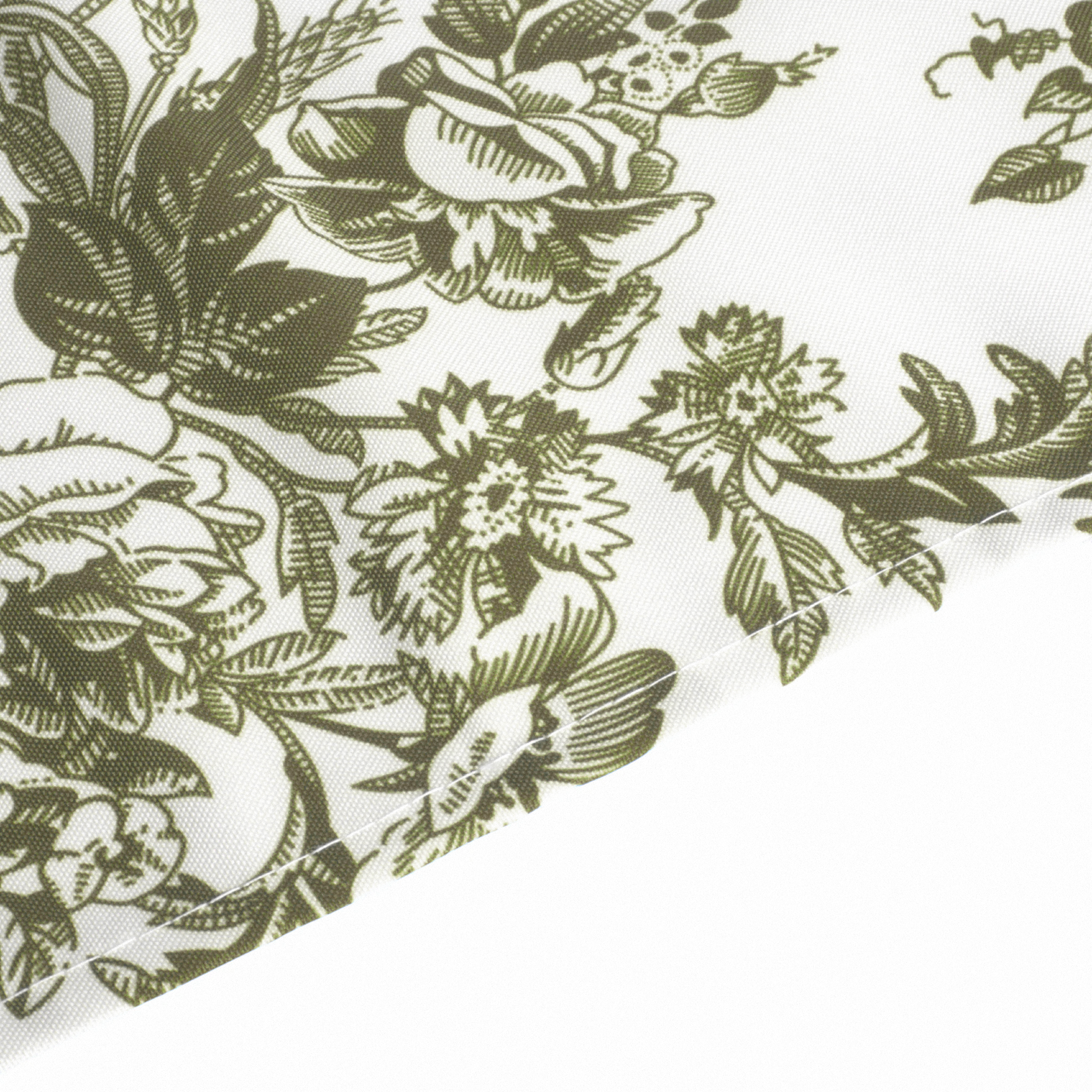 French Toile Table Runner Olive Green finish edge close up