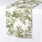 French Toile Table Runner Olive Green angled view